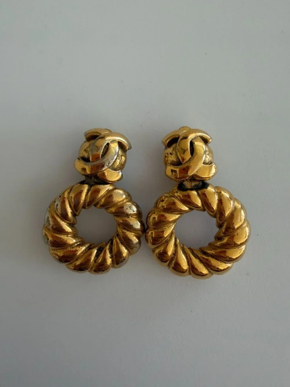 CHANEL Vintage Gold Tone 1980's Hoop Drop Earrings